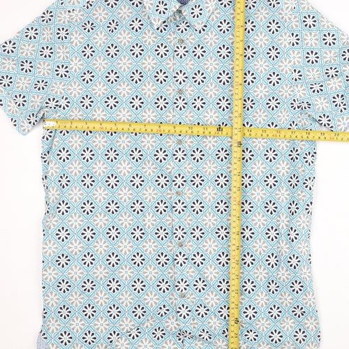 Ted Baker Mens Blue Geometric Short Sleeve Cotton Button Shirt M