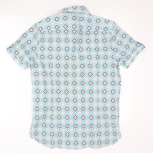 Ted Baker Mens Blue Geometric Short Sleeve Cotton Button Shirt M