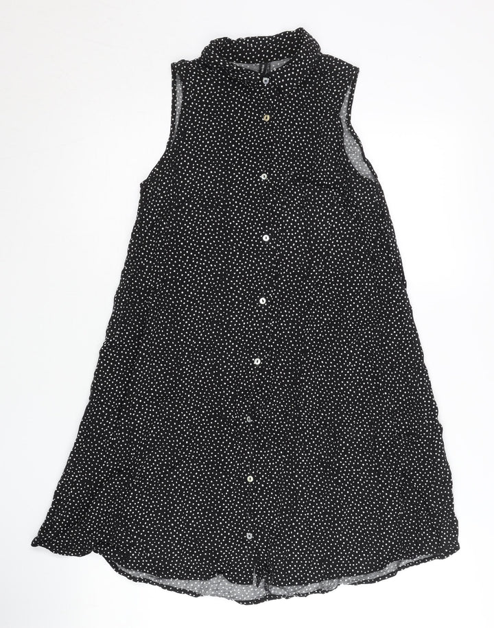 Stradivarius Women’s Black Polka Dot Button-Up Tunic Top Size 8