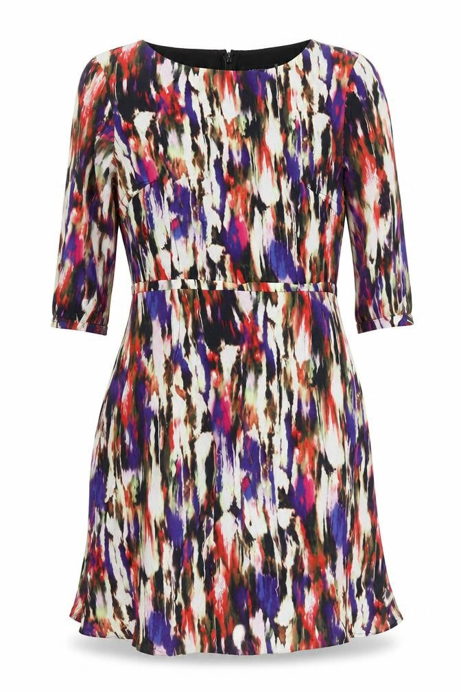 Front view of French Connection women’s multicoloured sheath dress, size UK 10