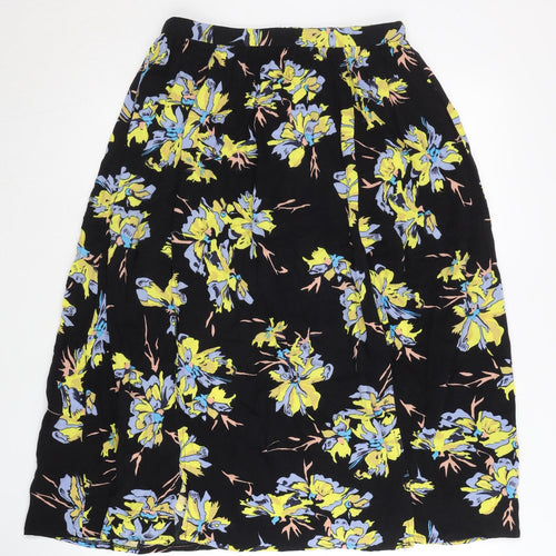 Topshop Women’s Black Floral Midi A-Line Skirt Size 8 Viscose