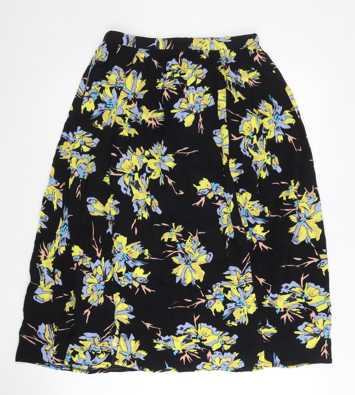 Topshop Women’s Black Floral Midi A-Line Skirt Size 8 Viscose