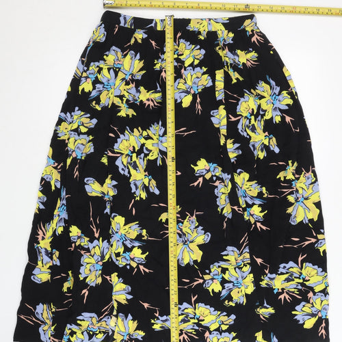 Topshop Women’s Black Floral Midi A-Line Skirt Size 8 Viscose