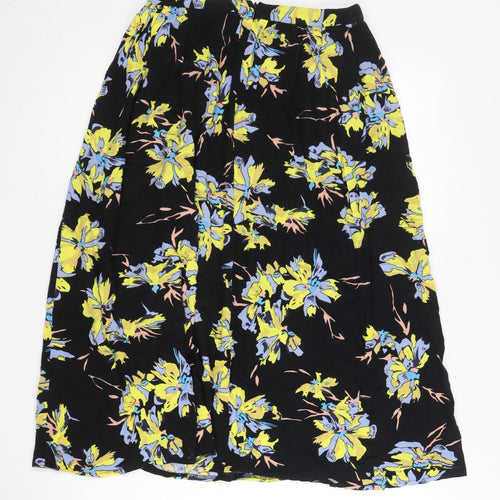 Topshop Women’s Black Floral Midi A-Line Skirt Size 8 Viscose