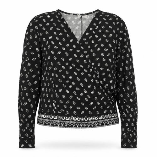 H&M Womens Black Paisley Wrap Blouse Size 14 Long Sleeve Casual