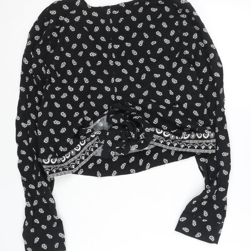 H&M Womens Black Paisley Wrap Blouse Size 14 Long Sleeve Casual