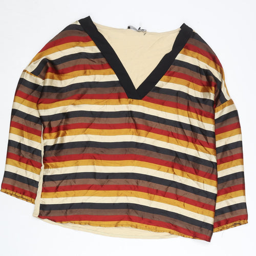 Mango Women’s Multicoloured Striped Blouse Size 12 V-Neck Tunic