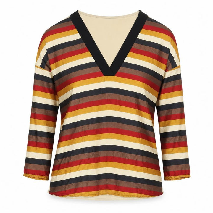 Mango Women’s Multicoloured Striped Blouse Size 12 V-Neck Tunic