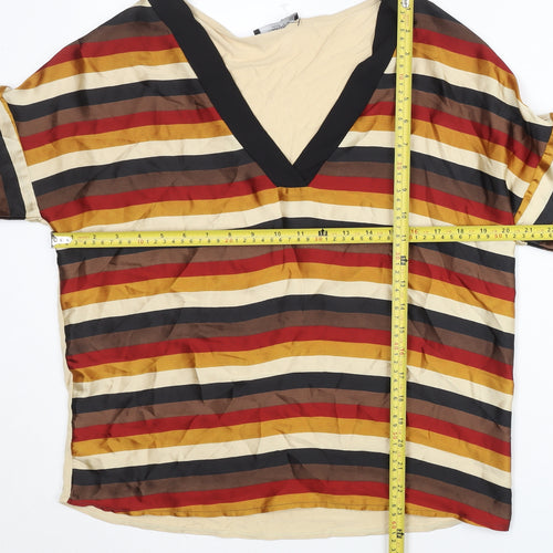 Mango Women’s Multicoloured Striped Blouse Size 12 V-Neck Tunic