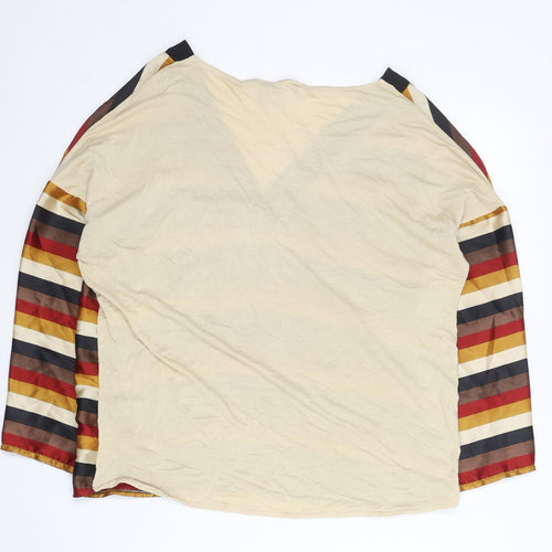 Mango Women’s Multicoloured Striped Blouse Size 12 V-Neck Tunic