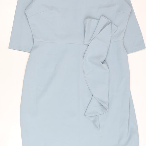Wallis Women Blue Size 16 Sheath Knee Length Ruffle Dress