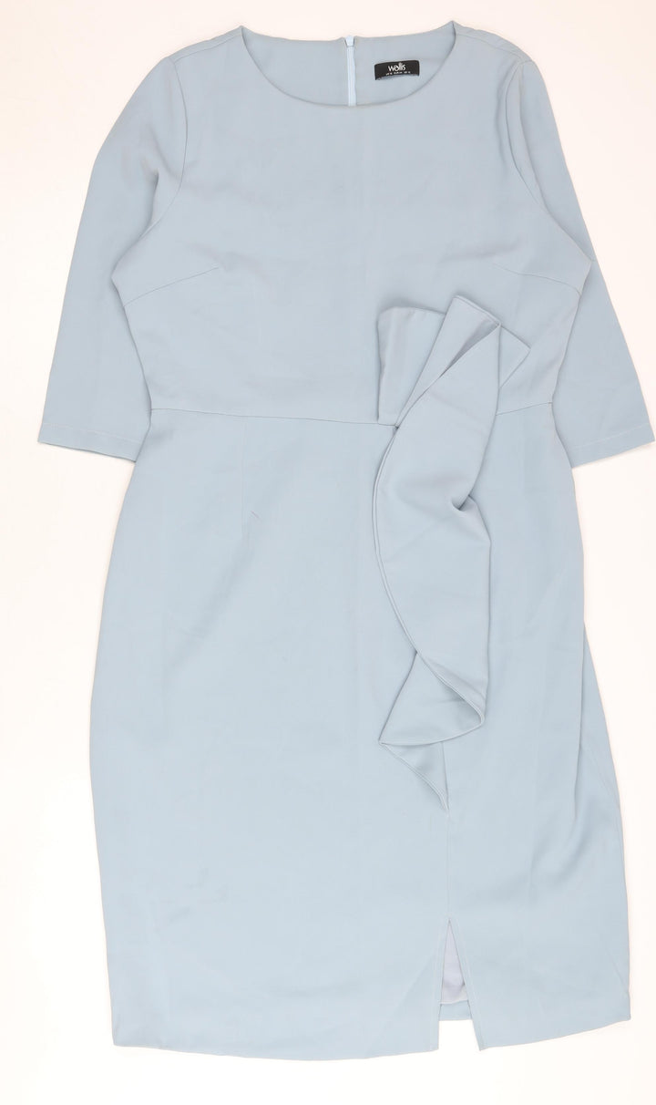 Wallis Women Blue Size 16 Sheath Knee Length Ruffle Dress