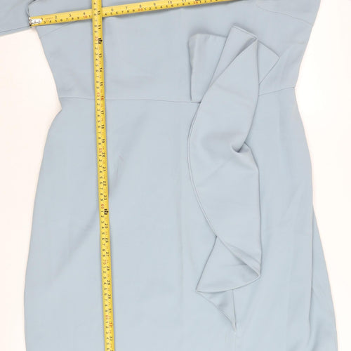 Wallis Women Blue Size 16 Sheath Knee Length Ruffle Dress