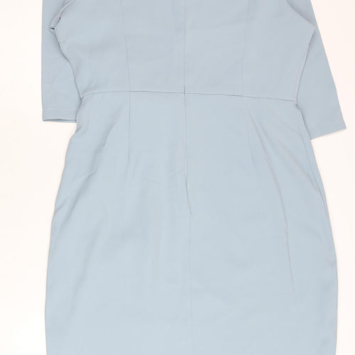 Wallis Women Blue Size 16 Sheath Knee Length Ruffle Dress