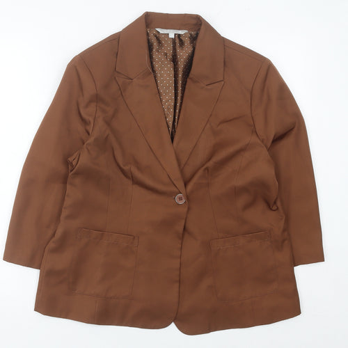 Red Herring Women Brown Blazer Jacket L Notch Lapel Single-Breasted