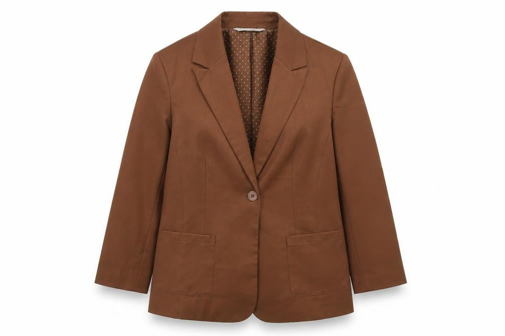 Front view of Red Herring Women Brown Blazer Jacket L Notch Lapel Single-Breasted