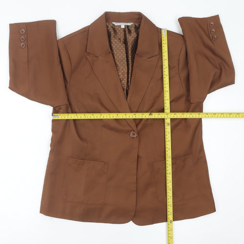 Red Herring Women Brown Blazer Jacket L Notch Lapel Single-Breasted