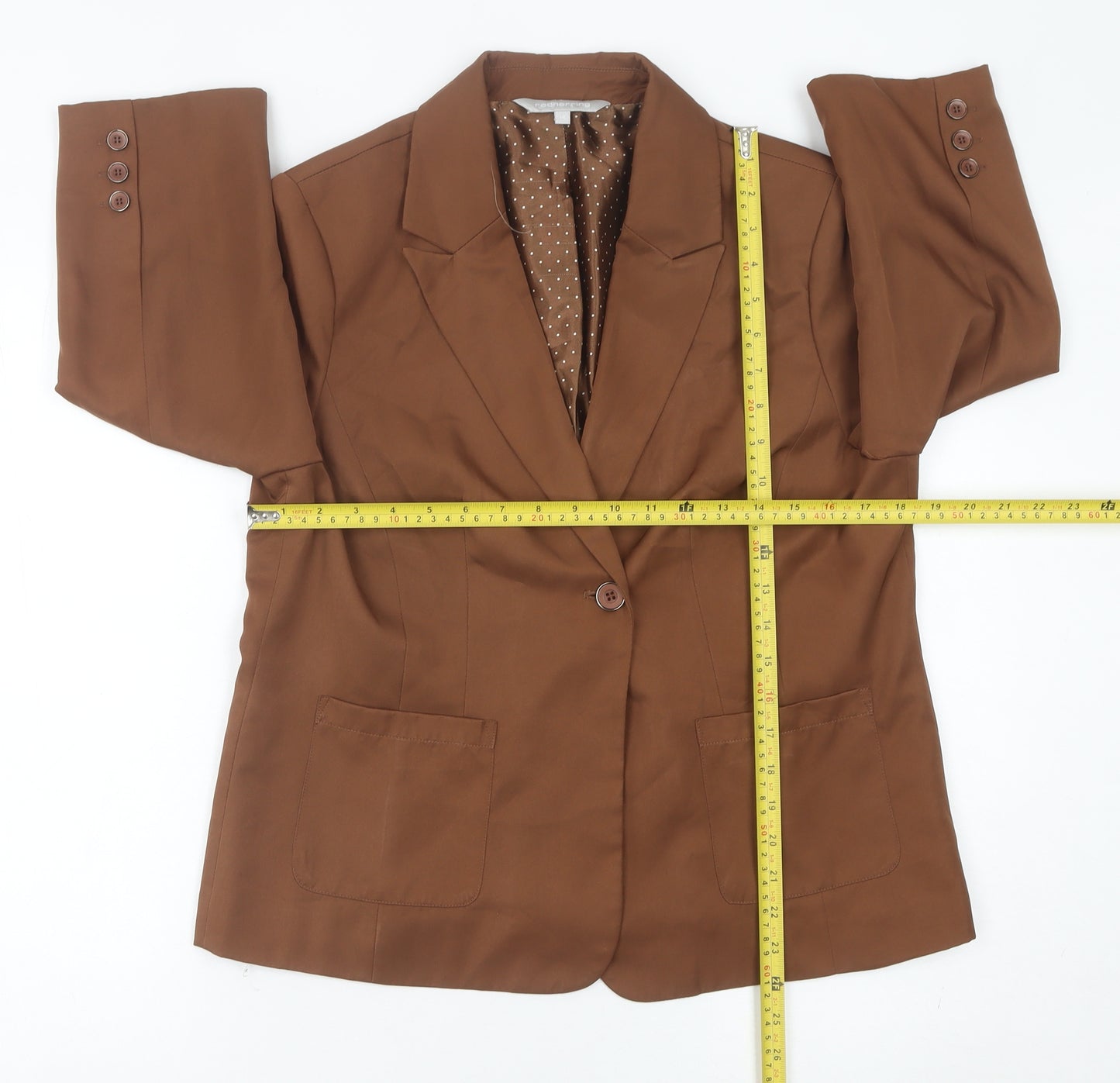 Red Herring Women Brown Blazer Jacket L Notch Lapel Single-Breasted