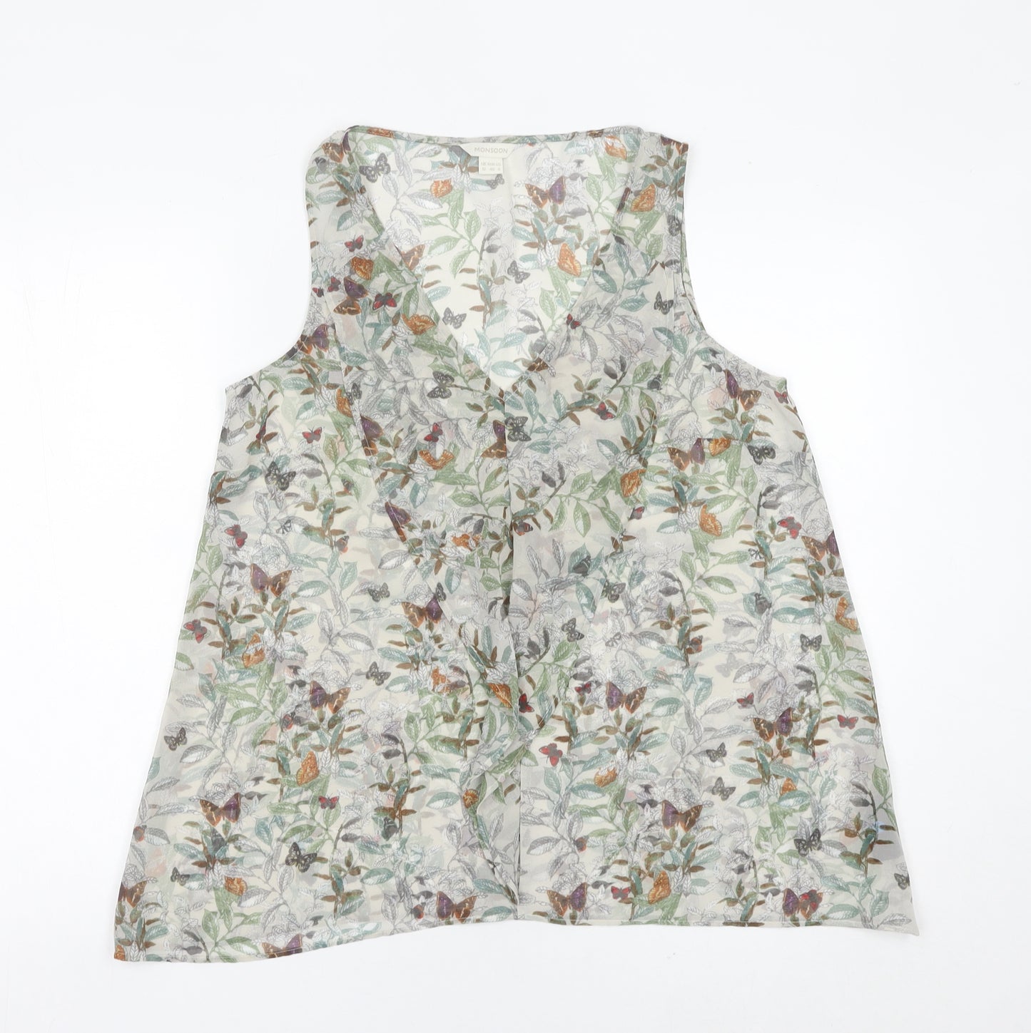 Monsoon Womens Multicoloured Floral Butterfly Blouse Size 12 V-Neck Tunic