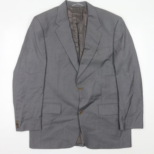 Mens Grey Wool Blazer Jacket 42L Single Breasted Classic Notch Lapel