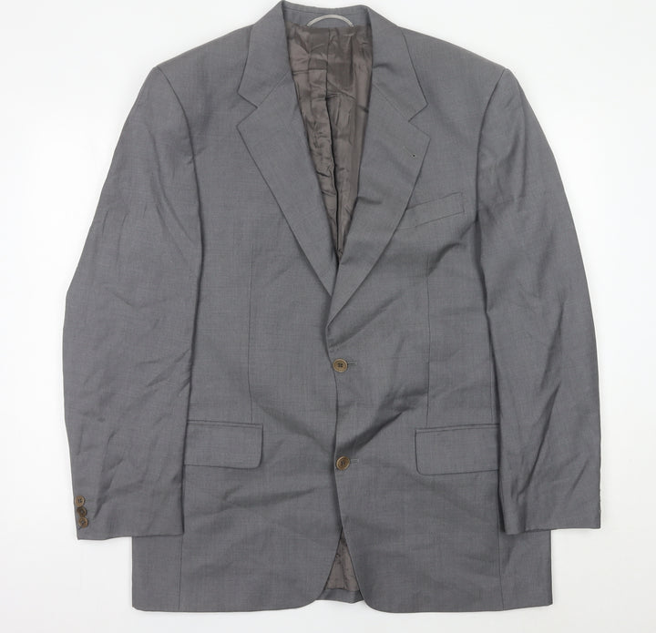 Mens Grey Wool Blazer Jacket 42L Single Breasted Classic Notch Lapel