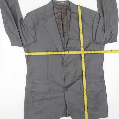 Mens Grey Wool Blazer Jacket 42L Single Breasted Classic Notch Lapel
