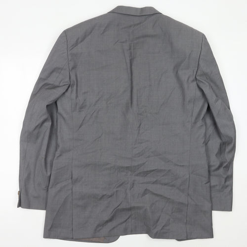 Mens Grey Wool Blazer Jacket 42L Single Breasted Classic Notch Lapel