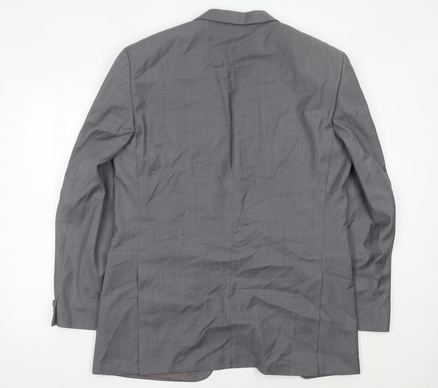 Mens Grey Wool Blazer Jacket 42L Single Breasted Classic Notch Lapel