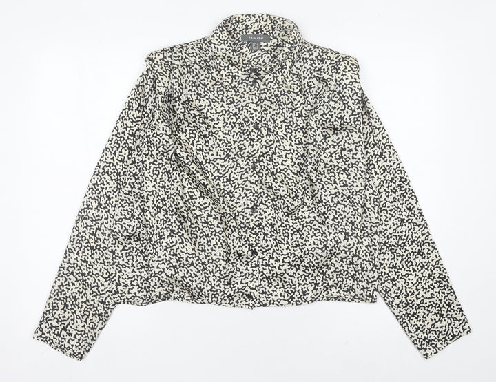 Primark Women’s Black Animal Print Collared Button-Up Shirt Size 12