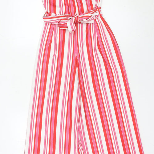 Quiz Women’s Multicoloured Striped Jumpsuit Size 6 Wide-Leg V-Neck