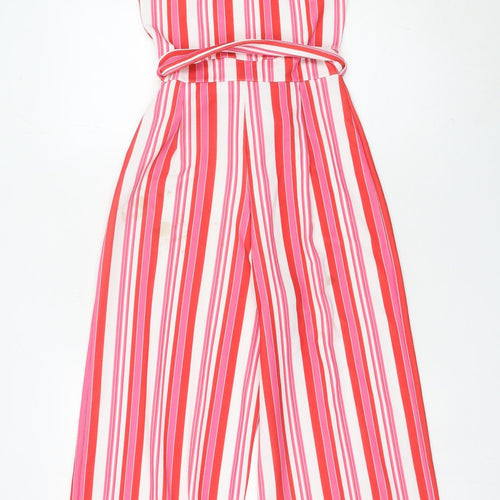 Quiz Women’s Multicoloured Striped Jumpsuit Size 6 Wide-Leg V-Neck
