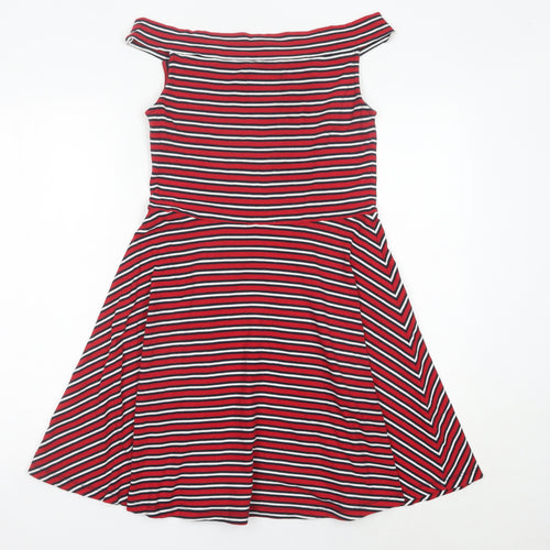 Superdry Women Red Striped A-Line Off Shoulder Dress Size M