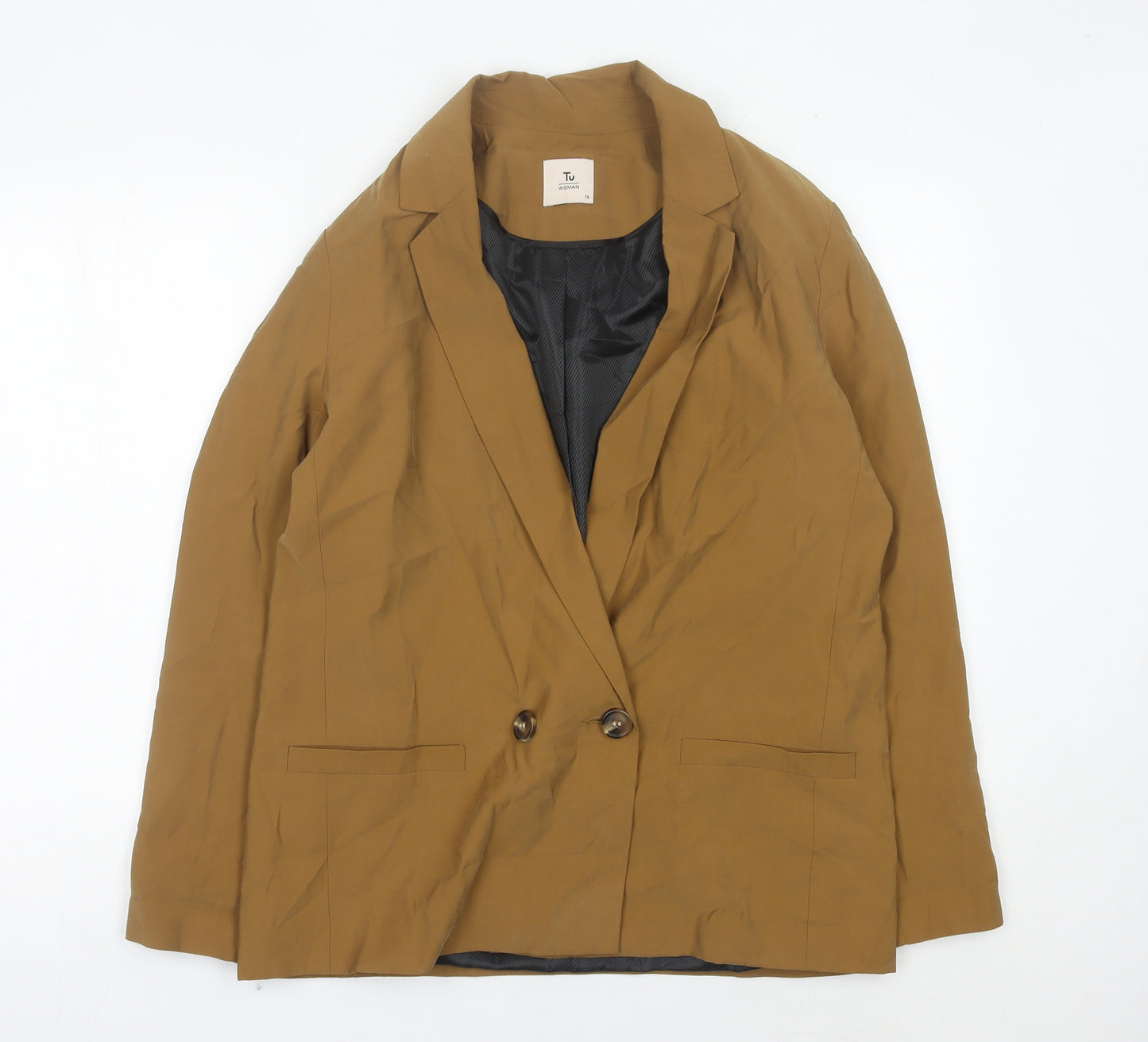 Tu Woman Brown Double-Breasted Blazer Jacket Size 14