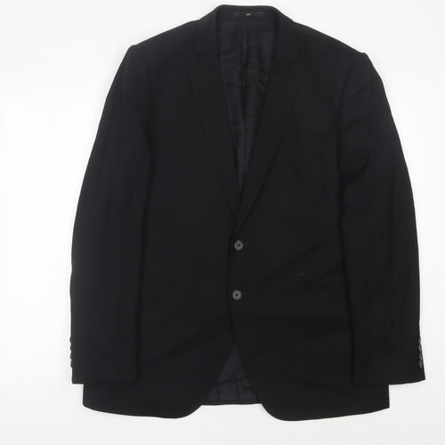 Jaeger Men Black Slim Fit Wool Blazer Jacket 44R Classic