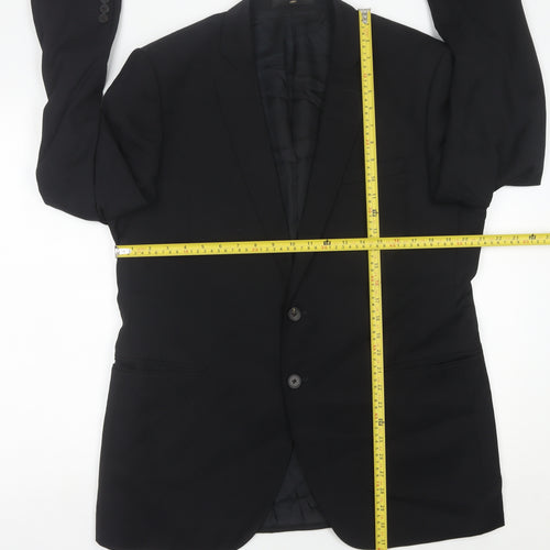 Jaeger Men Black Slim Fit Wool Blazer Jacket 44R Classic