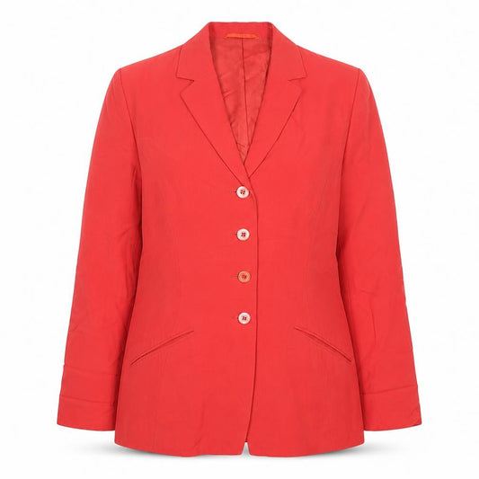 Front view of Betty Barclay women’s red blazer jacket, size UK 10, single breasted