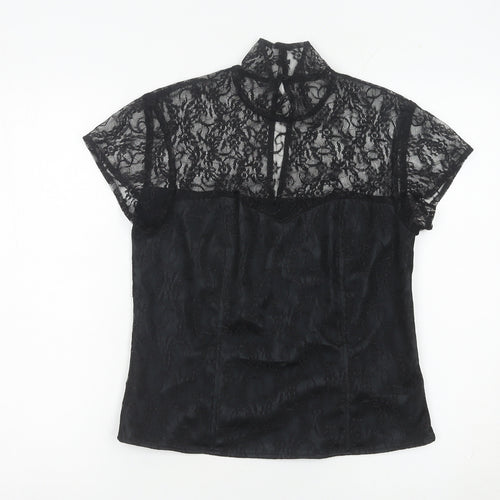 Minuet Womens Black Lace High Neck Blouse UK 12 Short Sleeve Evening