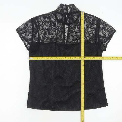 Minuet Womens Black Lace High Neck Blouse UK 12 Short Sleeve Evening