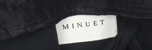 Minuet Womens Black Lace High Neck Blouse UK 12 Short Sleeve Evening