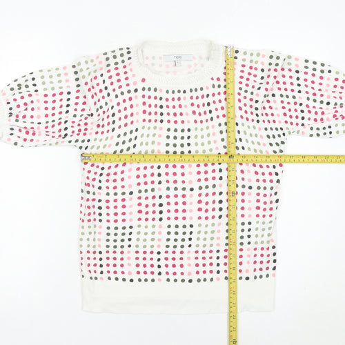 Next Women’s Multicoloured Polka Dot Jumper UK 8 Crew Puff Sleeve