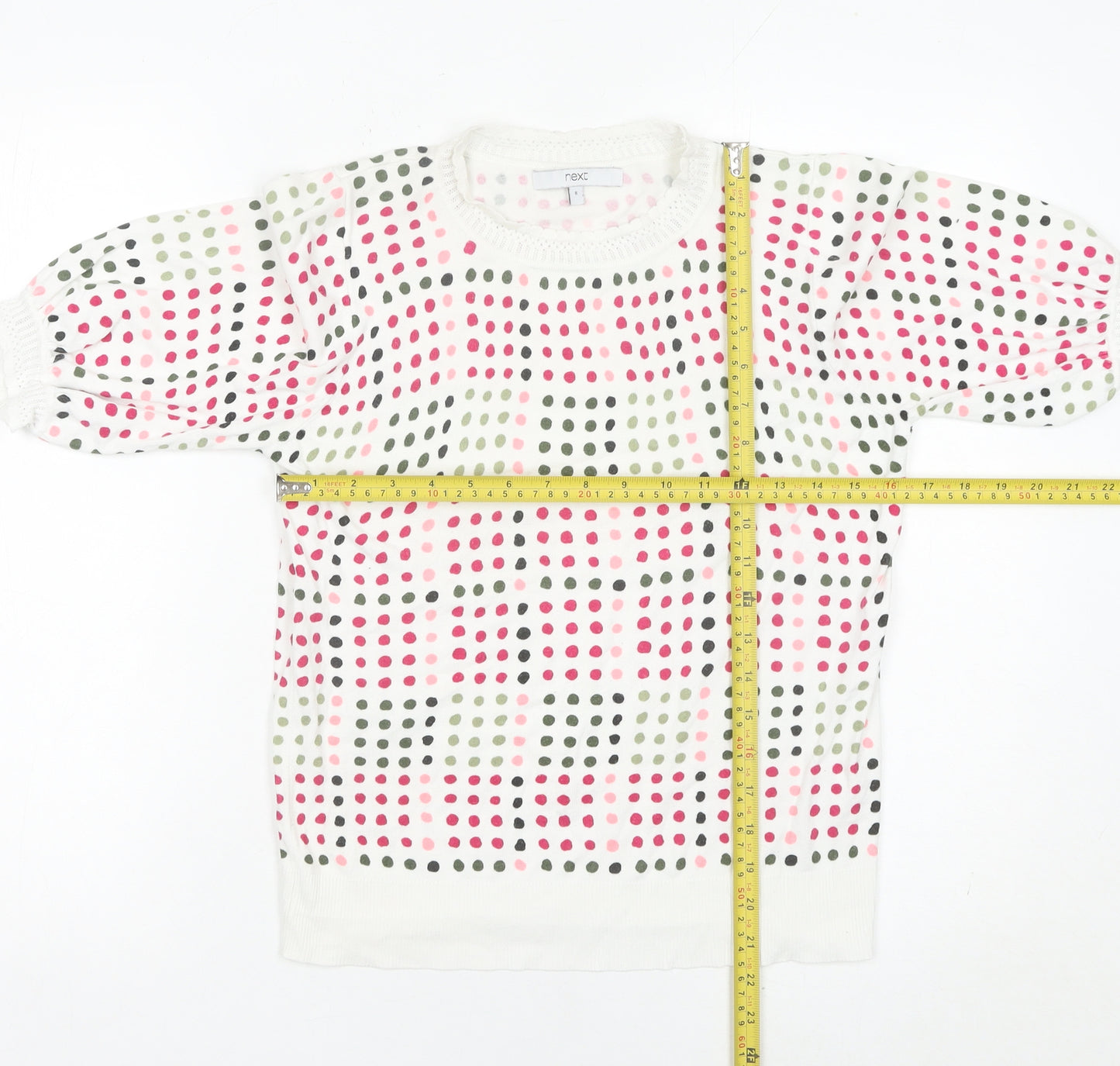 Next Women’s Multicoloured Polka Dot Jumper UK 8 Crew Puff Sleeve