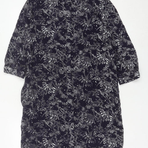 Next Womens Black Floral Shirt Dress Size 10 Collared 3/4 Sleeve