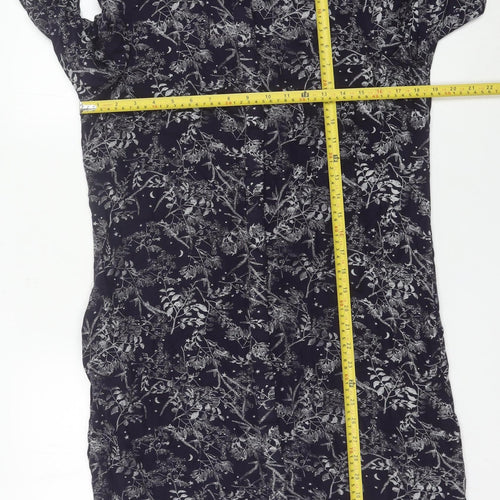 Next Womens Black Floral Shirt Dress Size 10 Collared 3/4 Sleeve