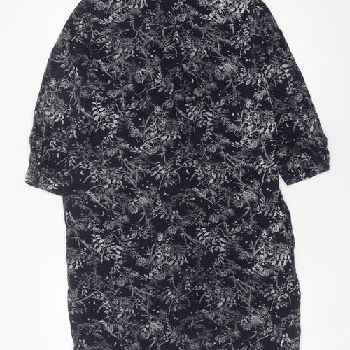Next Womens Black Floral Shirt Dress Size 10 Collared 3/4 Sleeve