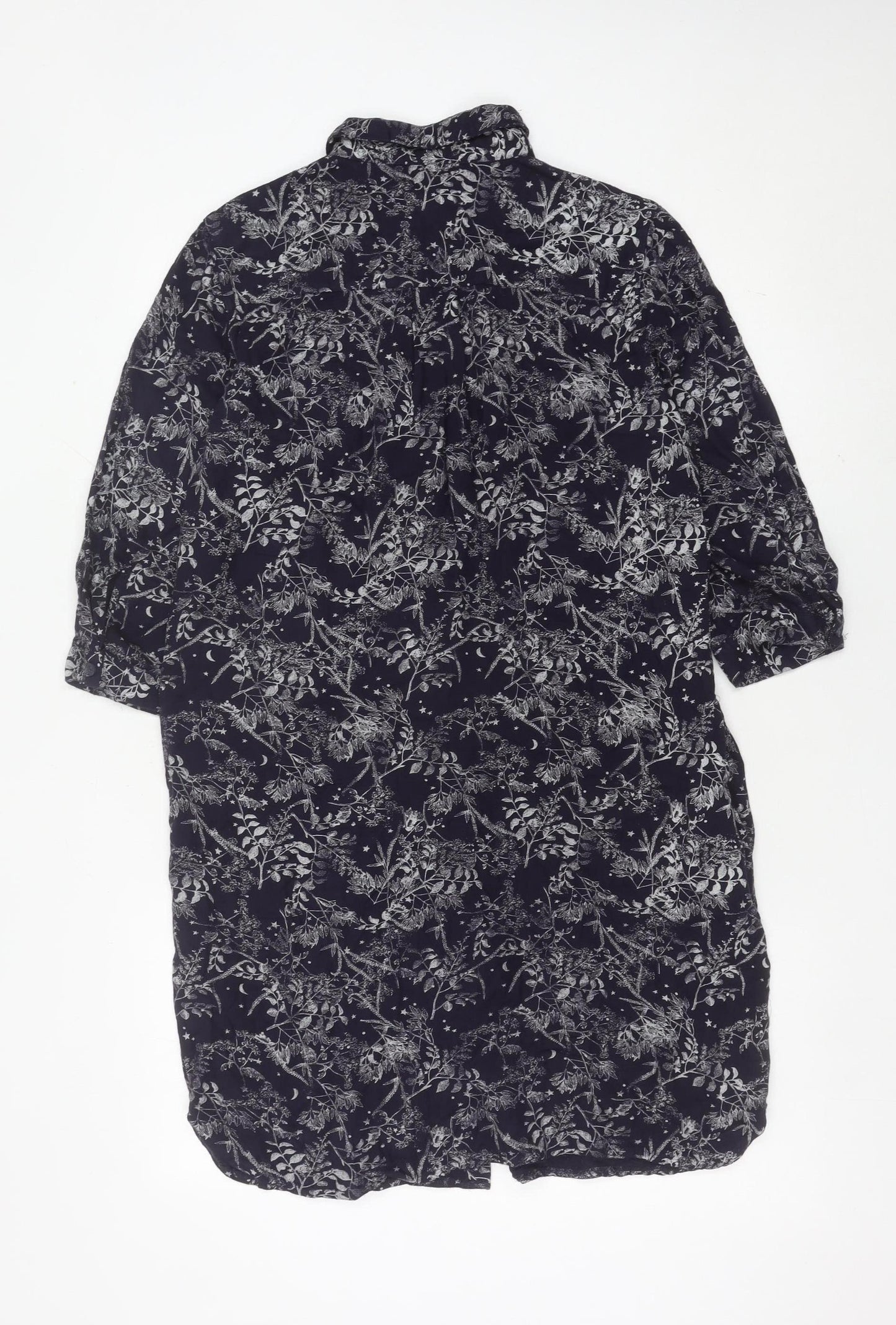 Next Womens Black Floral Shirt Dress Size 10 Collared 3/4 Sleeve