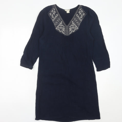 Monsoon Womens Blue Cotton Embroidered Shift Dress Size 8