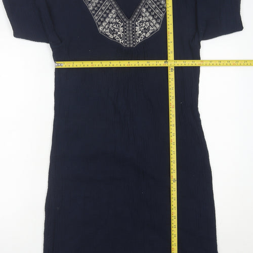 Monsoon Womens Blue Cotton Embroidered Shift Dress Size 8