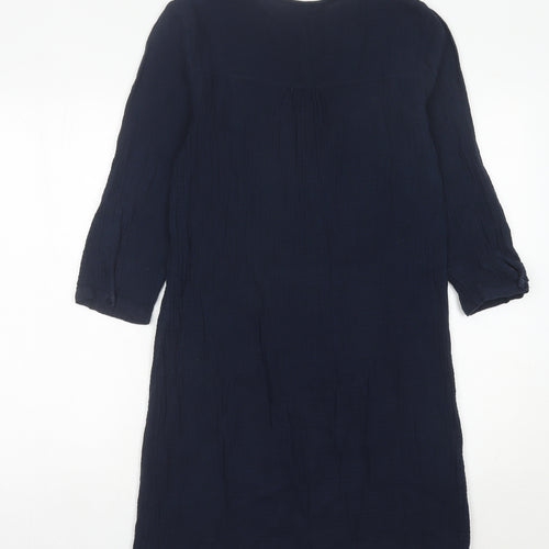 Monsoon Womens Blue Cotton Embroidered Shift Dress Size 8