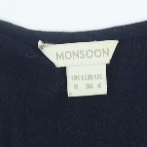 Monsoon Womens Blue Cotton Embroidered Shift Dress Size 8