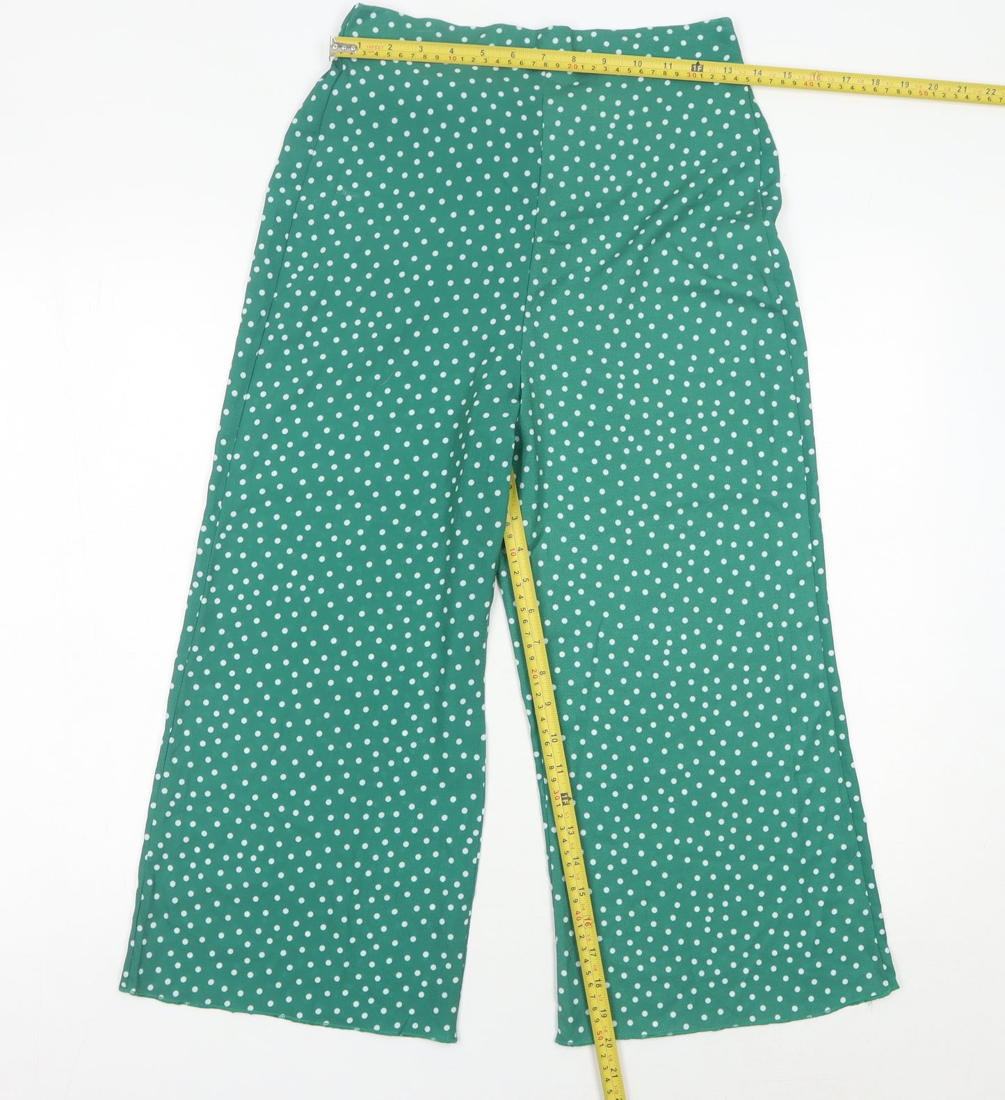 Boohoo Women’s Green Polka Dot Wide-Leg Trousers Size 10
